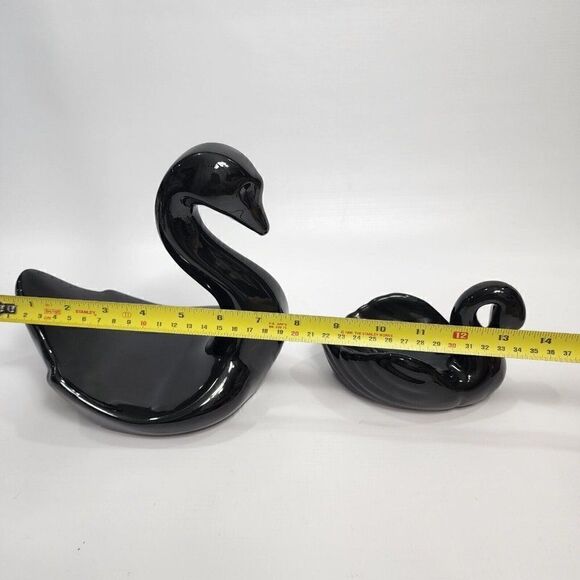 2 Vintage MCM Ceramic Swan Towel Holder Black Swan Retro Decor - Picture 3 of 8